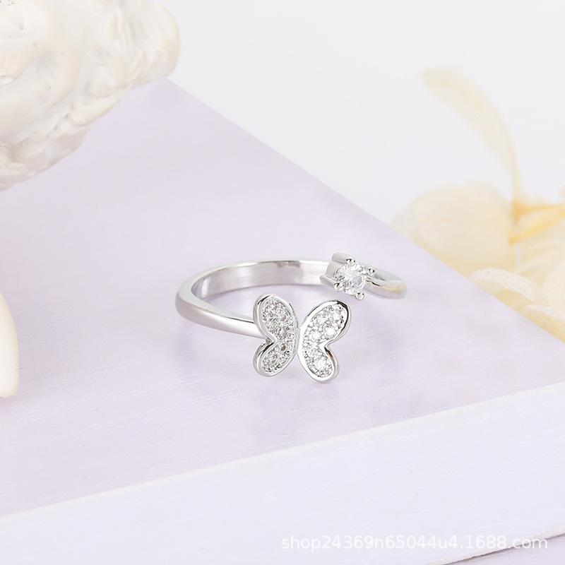 Кольцо-бабочка, модное корейское, креативное, размер регулируется, дизайн меньшинства с цирконием, женское открытое кольцо