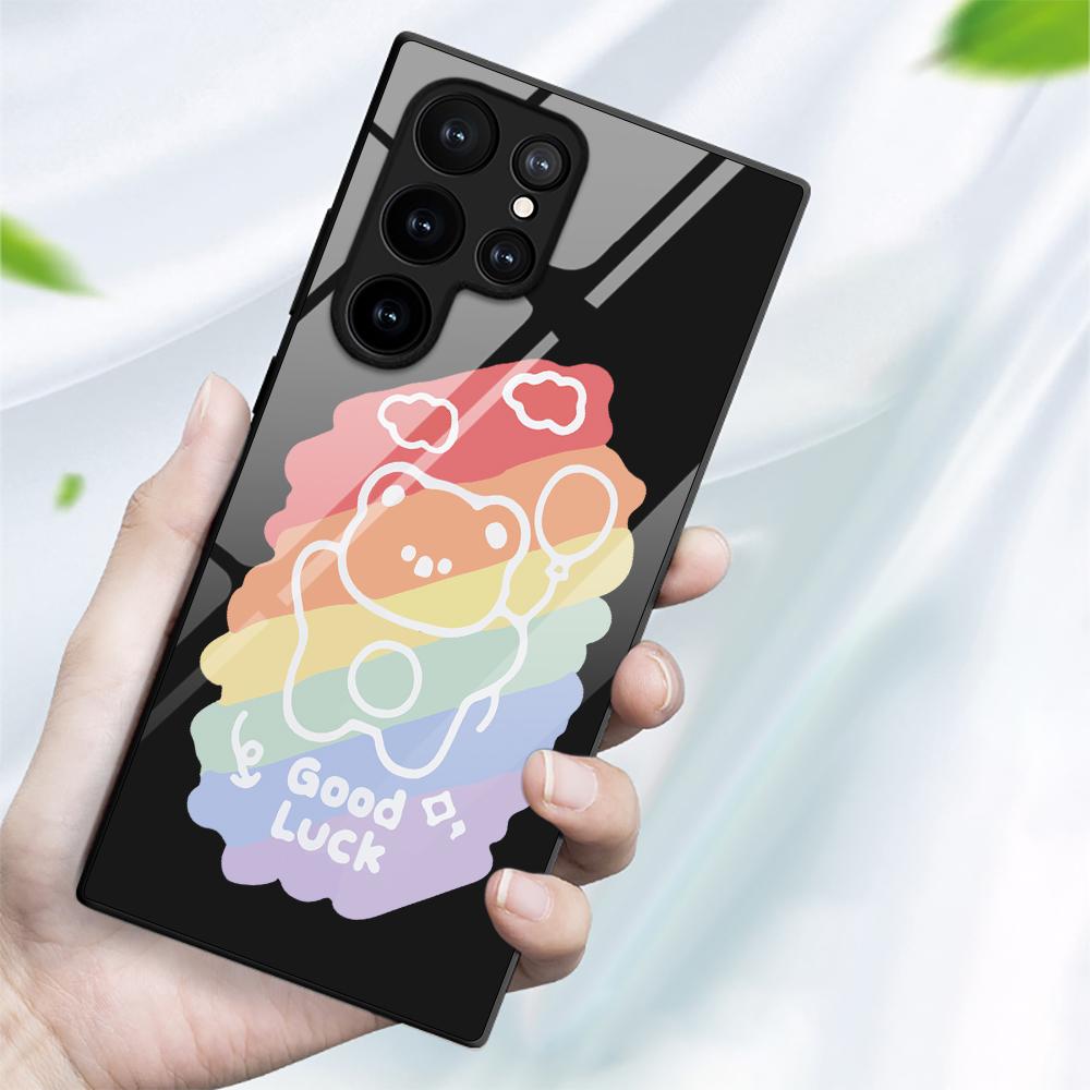 Милый чехол для телефона для девочек Samsung Galaxy S22 Plus Ultra, стеклянные чехлы с героями мультфильмов для Galaxy S20 Fe S21ultra S23plus S21fe, черный чехол