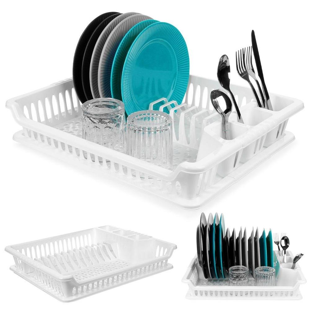 White Dish Drying Rack with Drip Tray 46x37cm