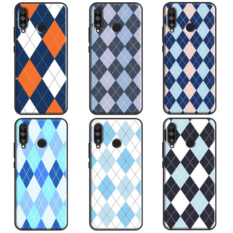 Blue Argyle Pattern For Huawei Nova Y61 Y70 Y90 Y60 Y72 Y91 12s 12i 11i 7i 8i 9 10 SE P60 Pro P30 P40 Lite Case