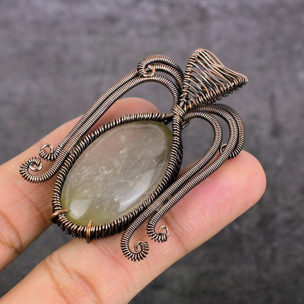 Natural Sunstone Gemstone Handmade Copper Wire Wrap Jewelry Pendant 2.48" E2M15