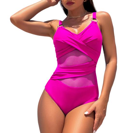 Женский монокини с глубоким V-образным вырезом без рукавов, облегающий цельный купальник-бикини, однотонный сетчатый купальник с утягивающим эффектом