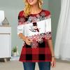 Plus Size Women Flower Christmas Print Round Neck Casual Loose Long Sleeve Top