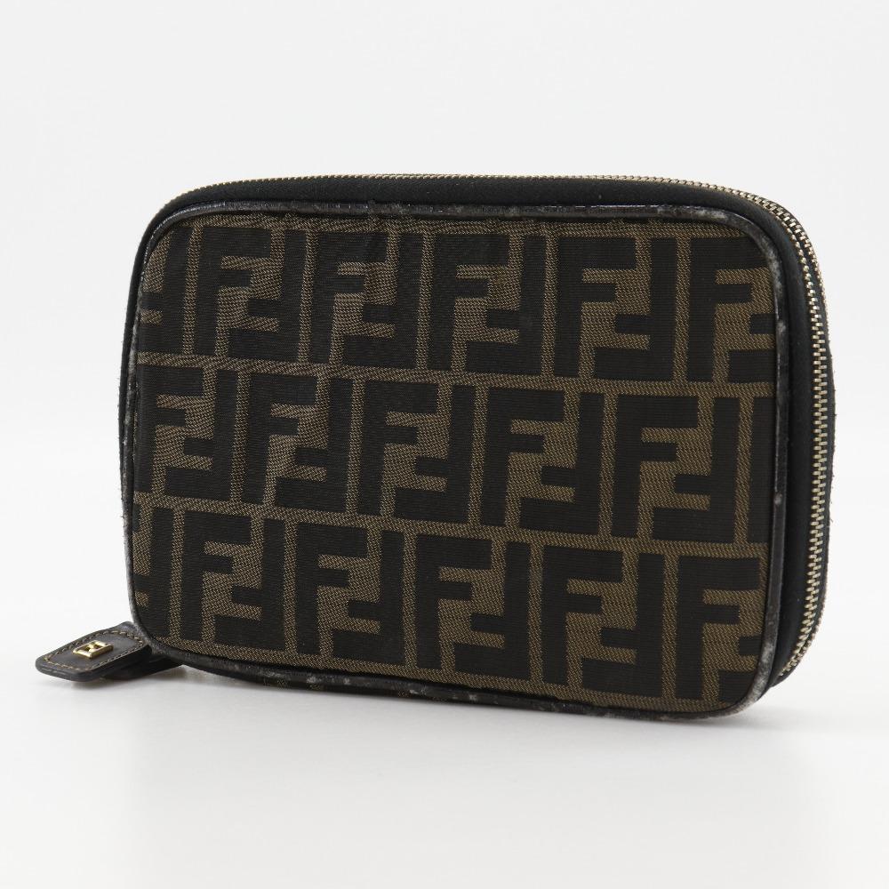 FENDI Folding vanity Pouch Zucca Brown Nylon canvas Women Used