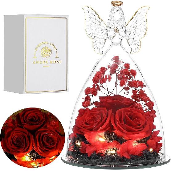 Mothers Day Mom Gifts for Women Preserved Flowers in Glass Angel Forever Flowers Gifts Eternal Roses Gifts for Grandma, Light Purple