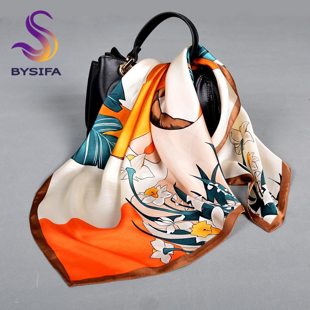 BYSIFA Мужской Женский Черный Бежевый Шелковый Шарф Накидка Фуляр Мода Зимние Шарфы Аксессуары Весна Осень Бренд Квадратные Шарфы Хиджабы