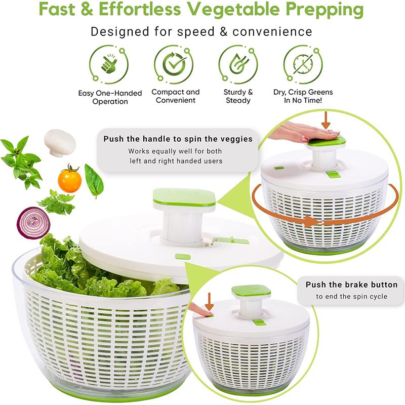 LMETJMA QuickPush Salad Spinner Large 6.3QT Vegetable Washer Dryer Strainer Drainer with Drain Salad Bowl and Colander JT400