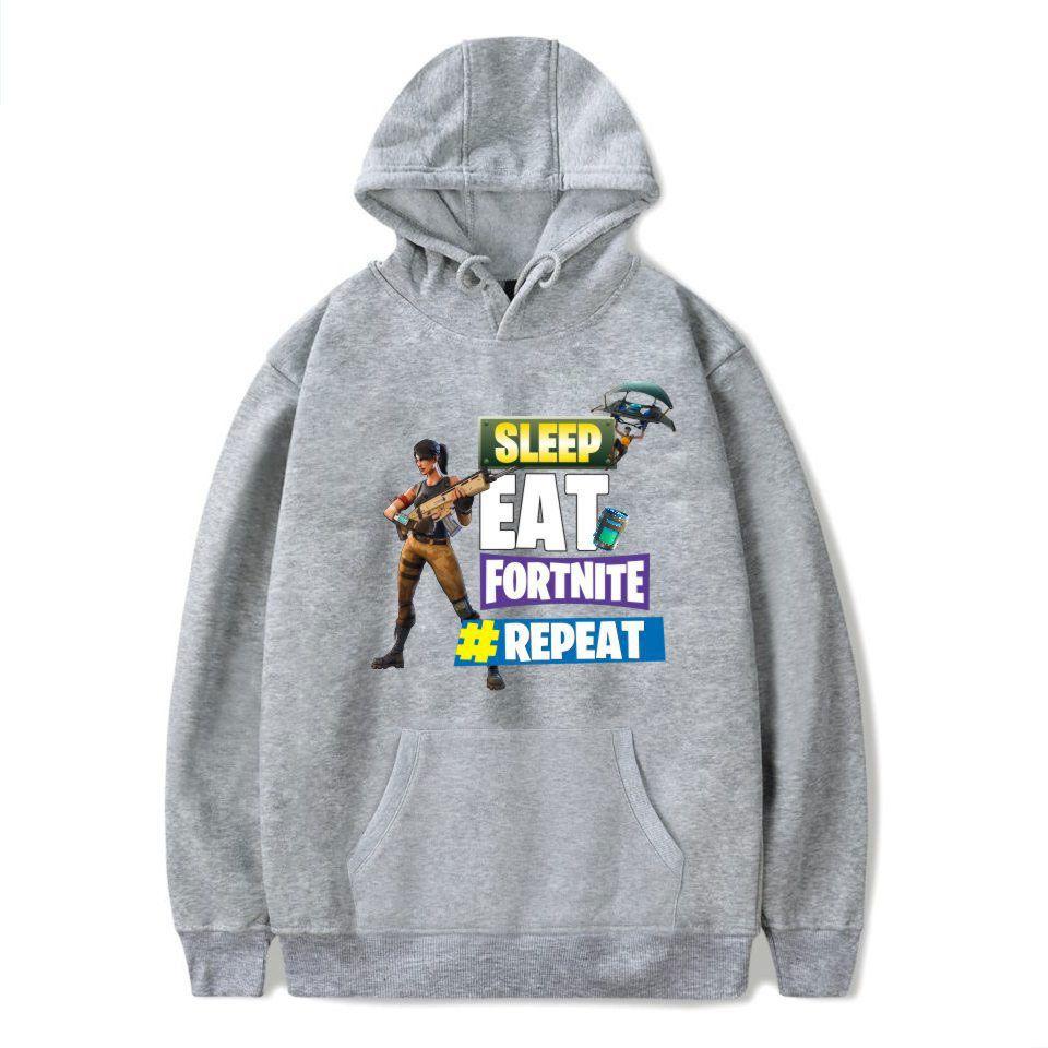 Printed Game Fortnite Sleep Eat Fortnite Repeat Casual Long Sleeve Hoodie Cotton