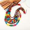 Trendy Choker Necklace Exaggerated Multicolor Bead Tassel Wood Bib AVE