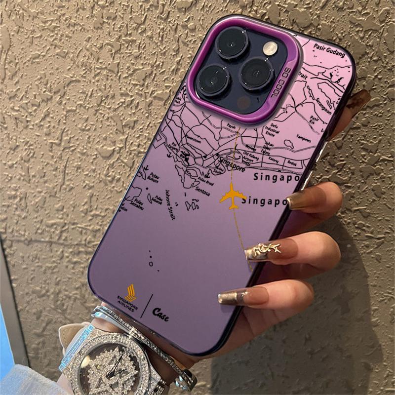Чехол для телефона iPhone 16 15 14 13 12 11 Pro Max 7 8 Plus XS XR X с дизайном в виде маршрута самолета, гальванизированный серебристый