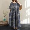 Новое хлопковое винтажное платье с цветочным принтом больших размеров с коротким рукавом для женщин, повседневное свободное длинное летнее платье