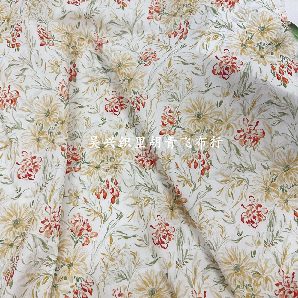 100% Cotton 60 Count Digital Print Korean Style Floral Fabric for Women's and Children's Dresses, Homewear, Tablecloths, and Bags