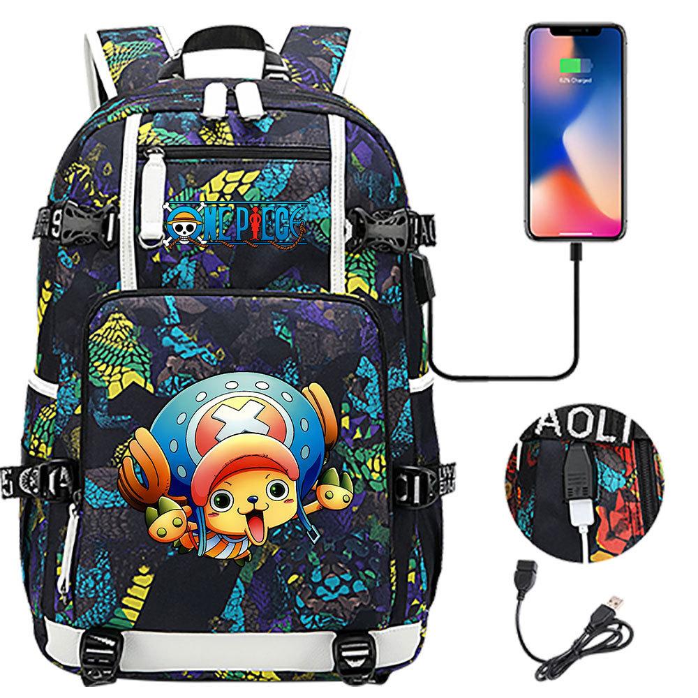 Anime Print USB Backpack Large Capacity Youth Student Bookbag Casual Travel Daypack