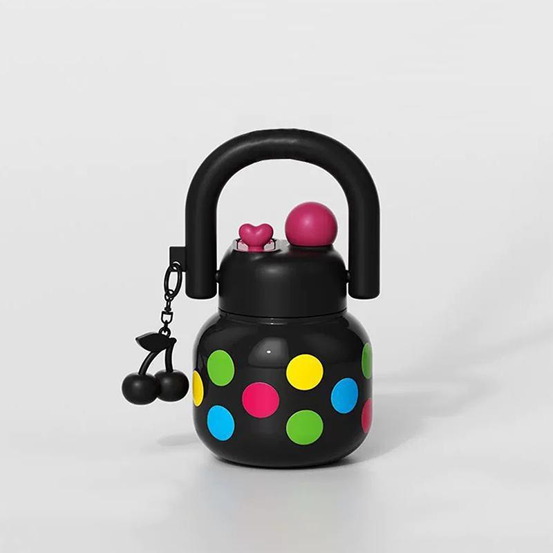 Portable Large Capacity Water Cup Cherry Plastic Straw Water Bottle Double Drink Bowknot Sippy Cup Gifts