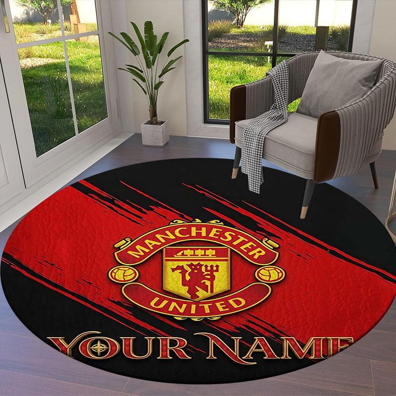 Manchester United F Custom Name Round Area Rug,Carpet Rug for Living Room Bedroom Sofa Playroom Decor,Non-slip Floor Mat