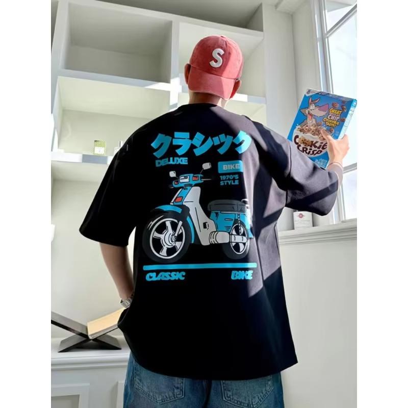 Unisex Vintage Japanese Scooter Back Graphic TShirt Loose Crew Neck Short Sleeve Retro Streetwear Tees