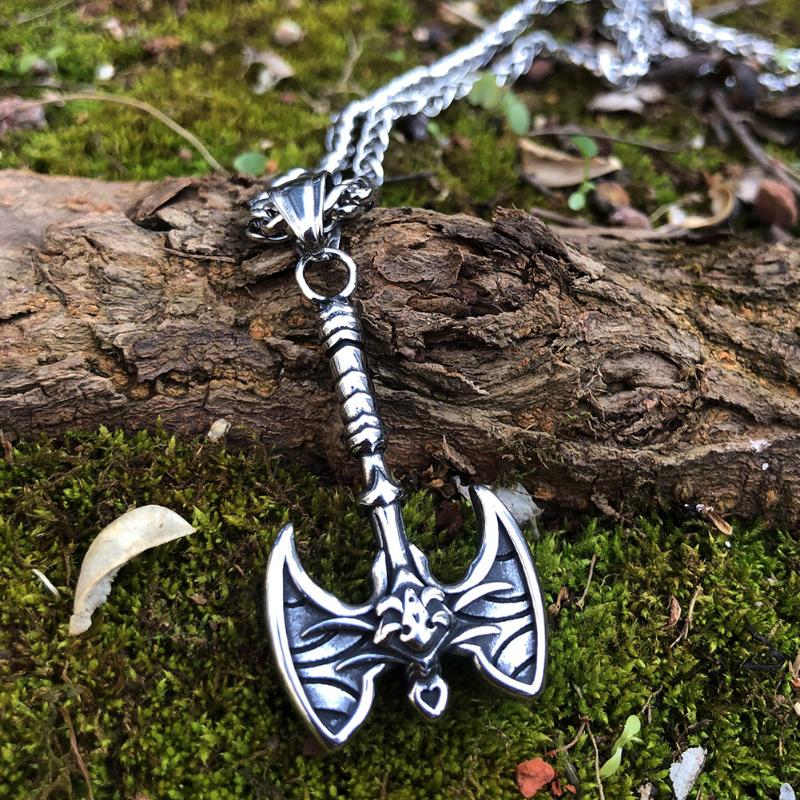 1pc Men's Long Handle Double Axe Viking Vintage Necklace Jewelry Gift