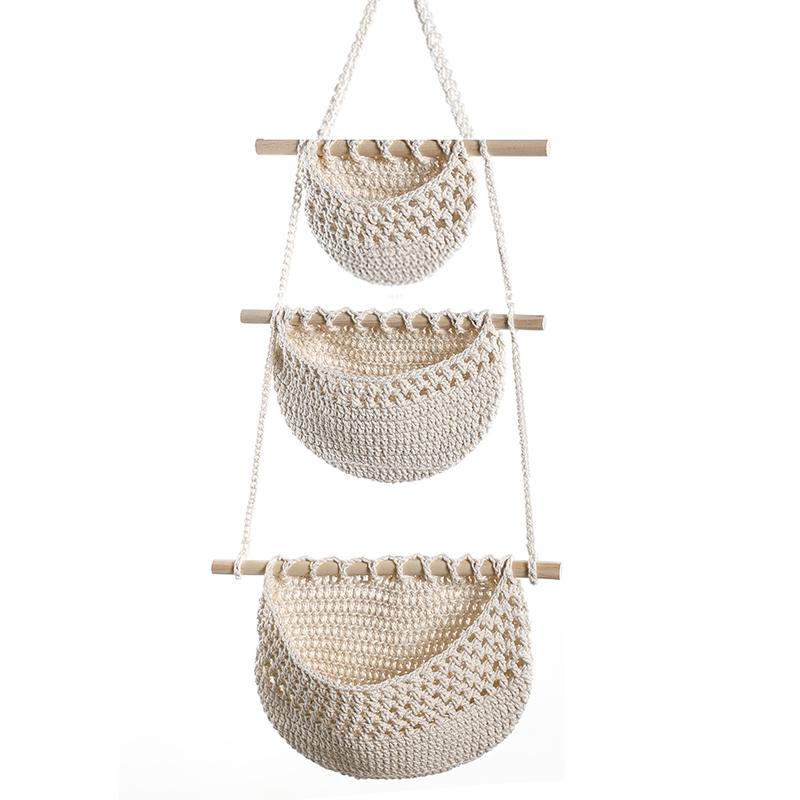1PC Over The Door Organiser 3 Tier Hanging Organiser Wall Rope Wall Basket Wall Mounted Cotton Rope Home Decor Two Colours