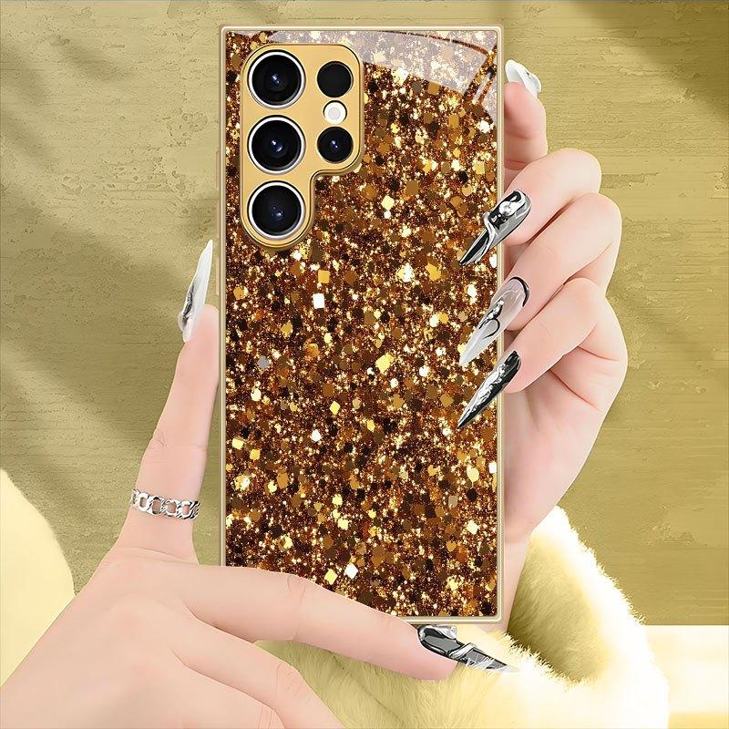Закаленное стекло с золотым блестящим узором для телефона Samsung Galaxy S26 S25 S24 S23 S22 S20 fe/plus/ultra Противоударное
