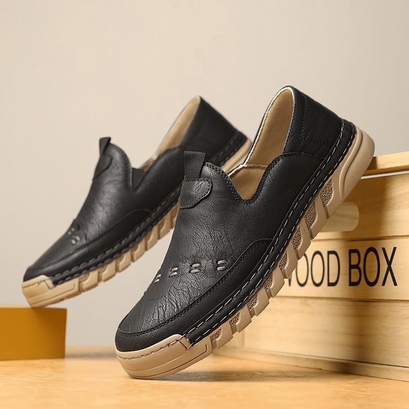 Модная Уличная Удобная Обувь на Щиколотку Спортивная и Повседневная Кожаная Обувь Осенняя Модная Брендовая Дышащая Обувь Ручной Работы с Прошивкой Повседневная Мужская Обувь