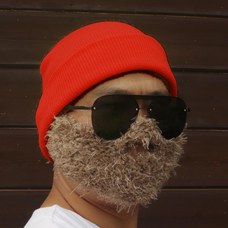 Mens Knit Beanie With Fake Beard Warm Plush Hat Punk Hip Hop Winter