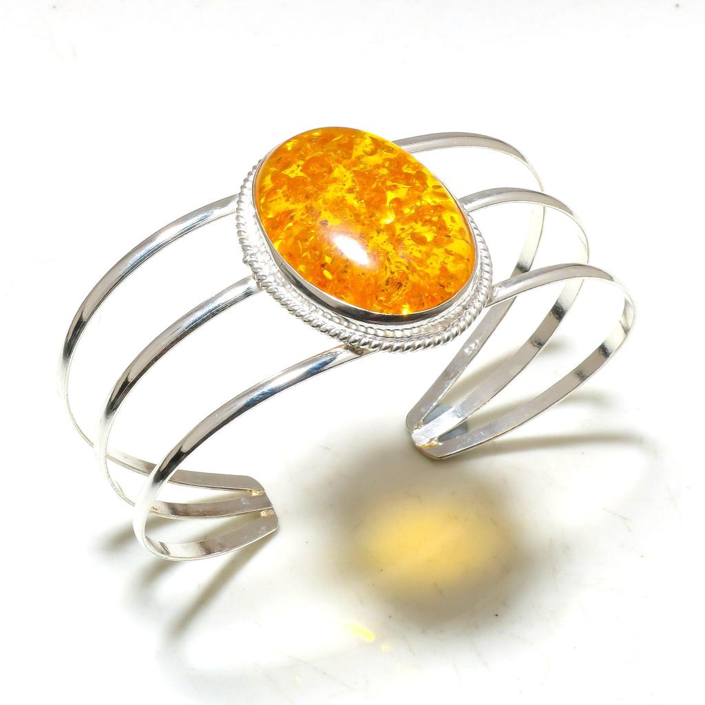 Натуральный янтарь, драгоценный камень, браслет-манжета ручной работы, ювелирное изделие, размер регулируемый, ювелирное изделие с серебряным покрытием 925 пробы