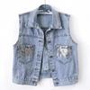 Women's Vintage Sequin Denim Vest Short Vest Office Casual Denim Vest