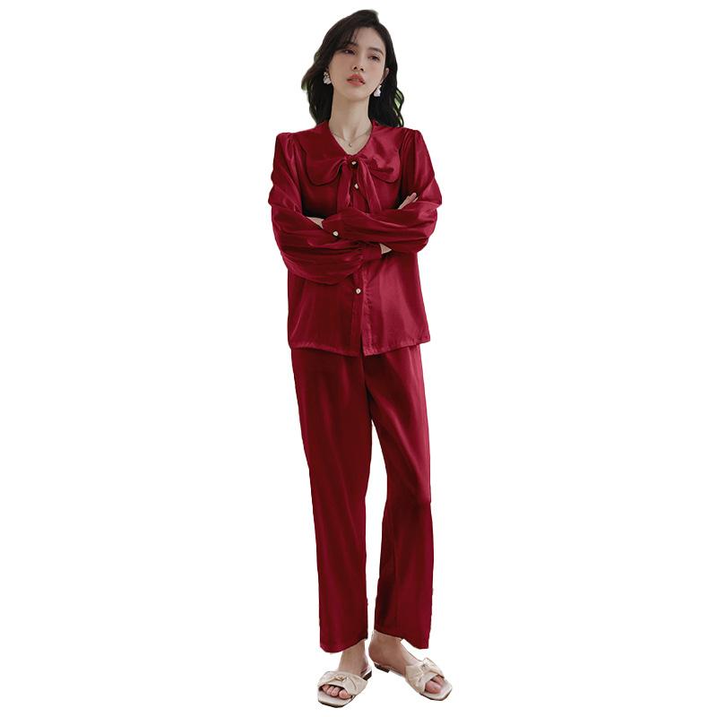 Xiaohongshu butterfly collar pajamas set can be worn outside long-sleeved high-end women's loungewear spring and summer ice silk pajamas women