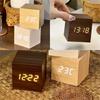 Wooden Digital Alarm Clock with Temperature Table Clock Digital Voice Control Alarm Clock Desktop LED Alarm Clocks Ornament