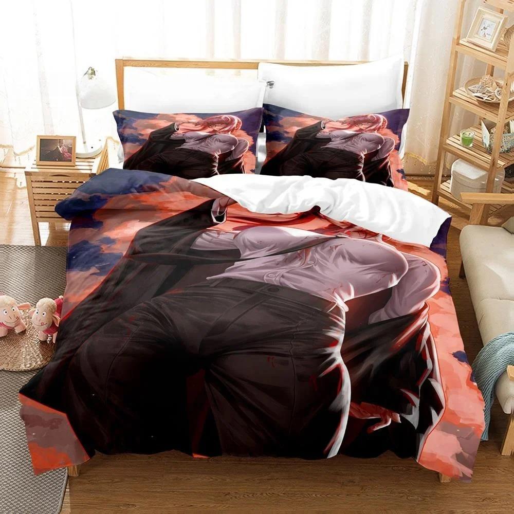 3D-принт аниме «Человек-бензопила» Makima комплект постельного белья, пододеяльник, комплект постельного белья, пододеяльник, наволочка, размер King Queen Twin для мальчиков и девочек взрослых