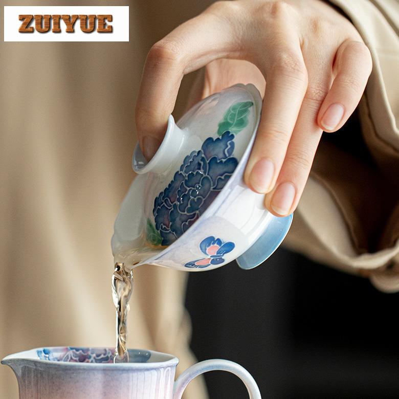 110ml Hand-painted Butterfly Gradient Ramp Gaiwan Japanese Tea Tureen Tea Bowl With Lid Kit Tea Maker Cover Bowl Drinkware Craft
