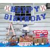Set of 2 Pre-Strung Baseball Happy Birthday Banner - Blue Glitter Baseball Themed Birthday Party Decorations Supplies for Boys or Girls, Photo Booth