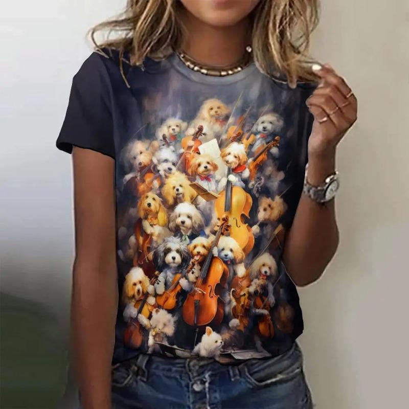 Женская футболка с принтом в стиле ретро с изображением животных из мультфильмов, кошек и собак, повседневная модная футболка с коротким рукавом, женская одежда, топ, футболка