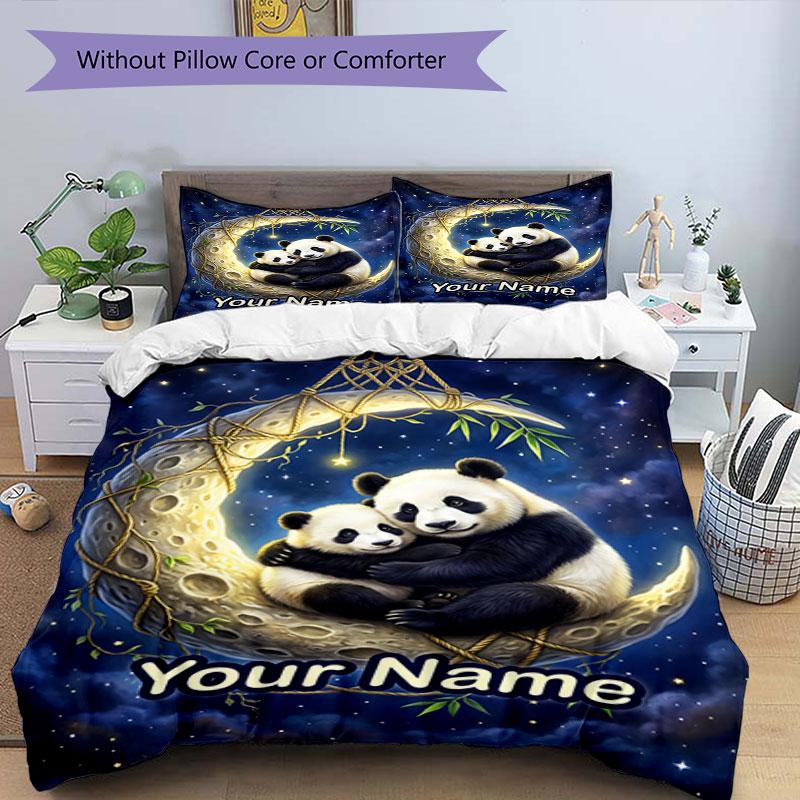 3PC Custom Name Panda Moon Night Sky bedding,soft and breathable,2D flat print,room decor.,Poster Three-piece set,Soccer Three-piece set,Art,Poster,So