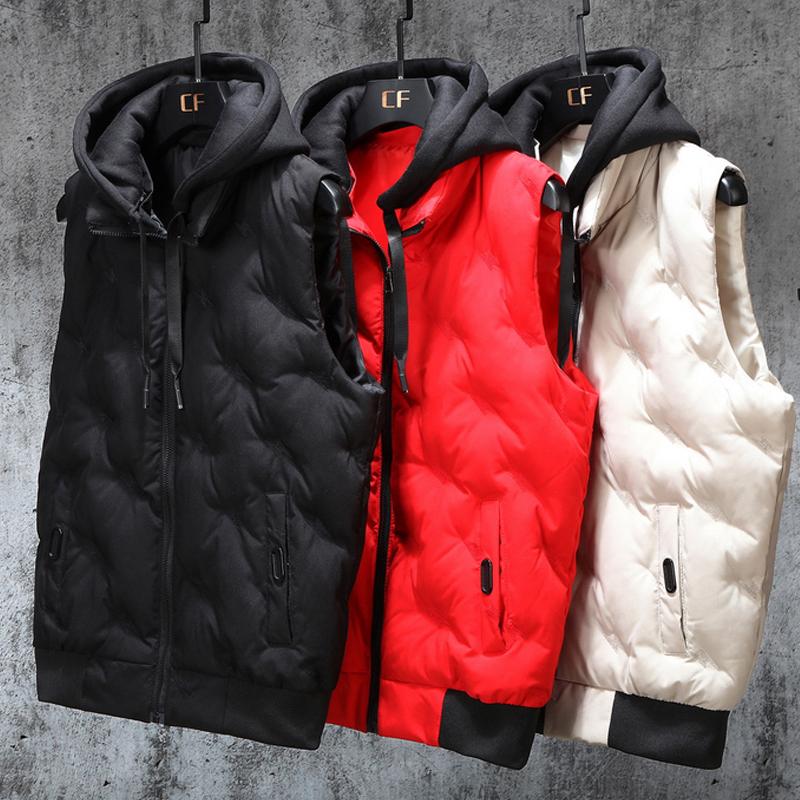 Мужские зимние куртки без рукавов с капюшоном, новая мода, осенний жилет на молнии, холодный жилет в корейском стиле, мужская верхняя одежда с вышивкой