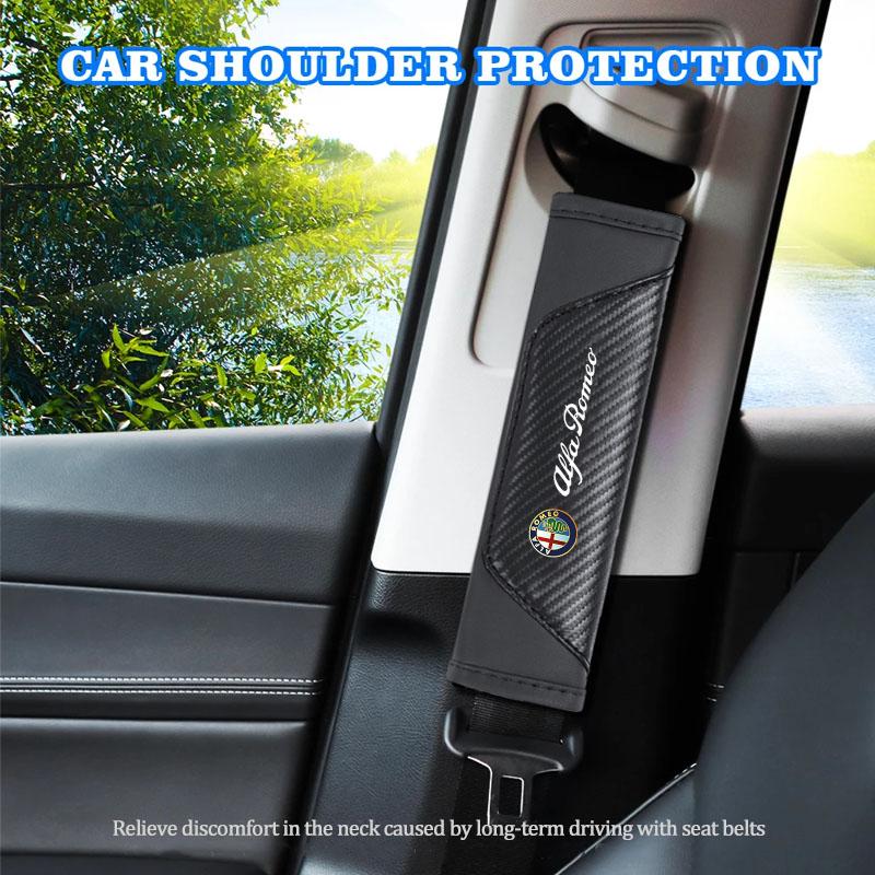 Keychain Leather Car Seat Belt Shoulder Cover Breathable Protection Safety SeatBelt Pad For Alfa Romeo 4C 159 166 Giulia 156 GT