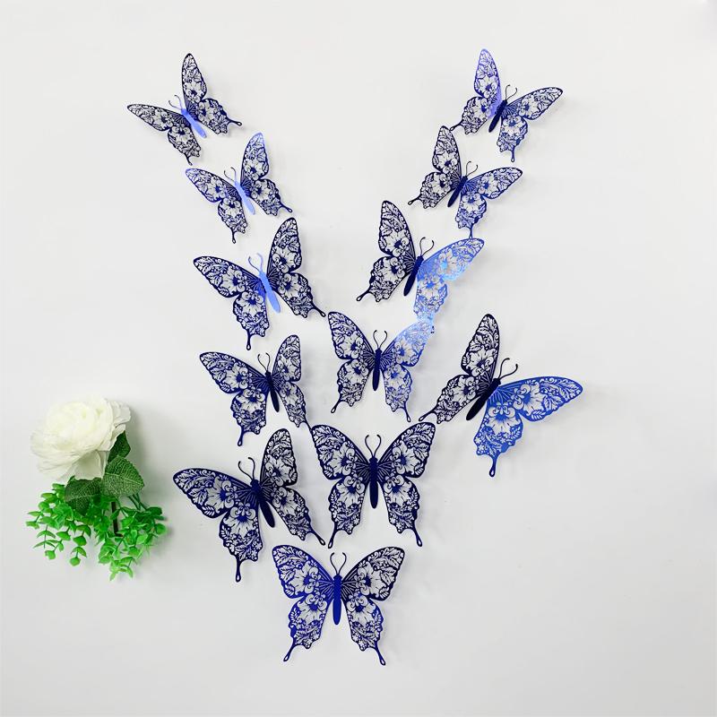12pcs/Lot 3D Hollow Colorful Butterfly Wall Sticker For Children Room Kids Room Decor Wedding Decoration Living Room Bedroom Art