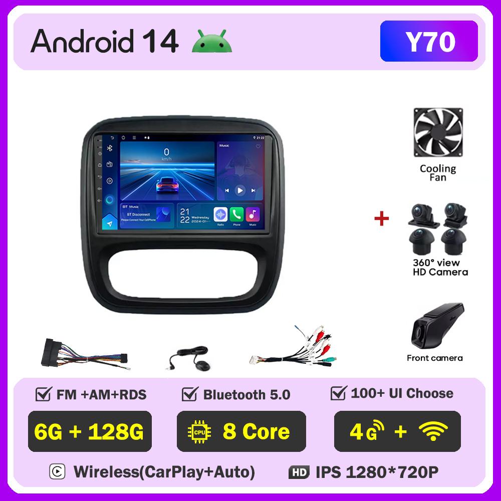 Android 14 интеллектуальные автомобильные системы для Renault Traffic 3 2014 - 2021 для Opel Vivaro B 2014 - 2018 автомобильный радиоплеер стерео головное устройство