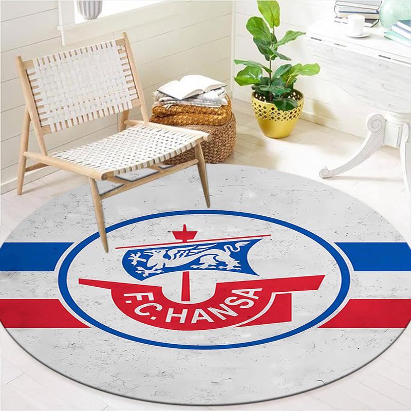 FC Hansa Rostock Round Area Rug,Carpet Rug for Living Room Bedroom Sofa Playroom Decor,Non-slip Floor Mat