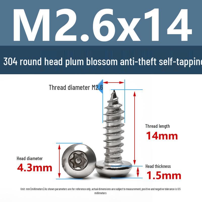 Yigu 304 Anti-Theft Torx Pin Self-Tapping Screws: M2-M5 Round Head, Mushroom Head, Pointed Tail Wood Screws