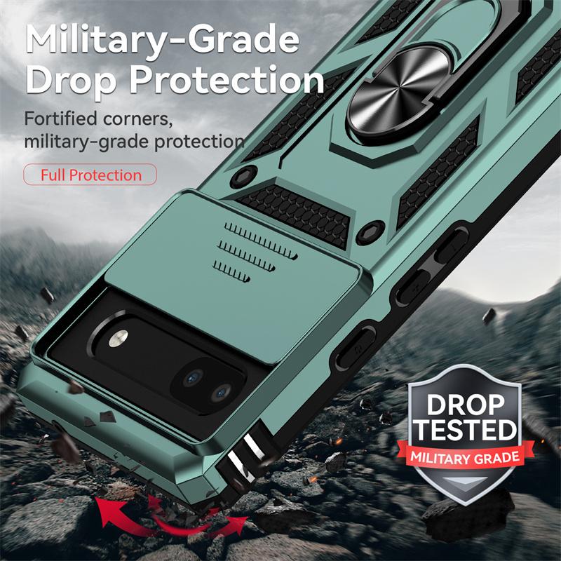 Slide Camera Protect Cover For Google Pixel 6 7 8 Pro Pixel8 Magnetic RIng Holder Shockproof Armor Phone Case For Pixel 6A 7A 8A