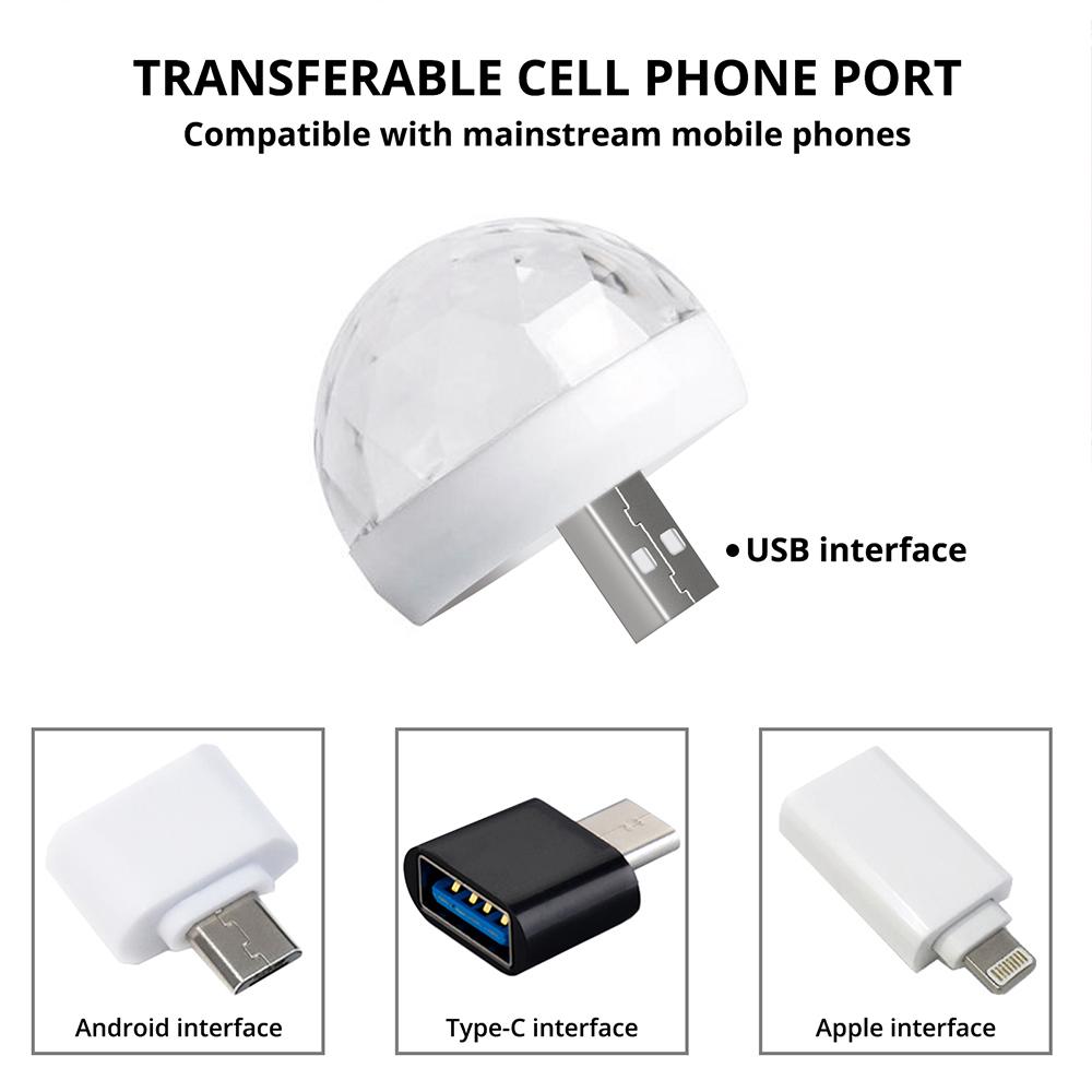Автомобильный USB Ambient Light DJ RGB Mini Красочный музыкальный звуковой свет USB-C Интерфейс Apple Интерфейс Праздничная вечеринка Караоке