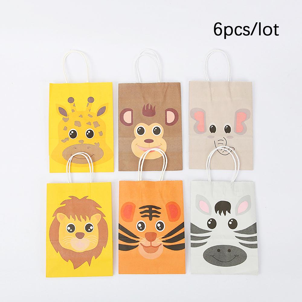 6 шт. бумажный пакет с изображением животных джунглей, мультяшный лев, тигр, зебра, подарочный пакет для украшения вечеринки в джунглях, детские подарочные пакеты для упаковки печенья