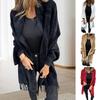 Winter Fall Women Jacket Thick Fleece Fringe Tassel Hem Long Bat Sleeves