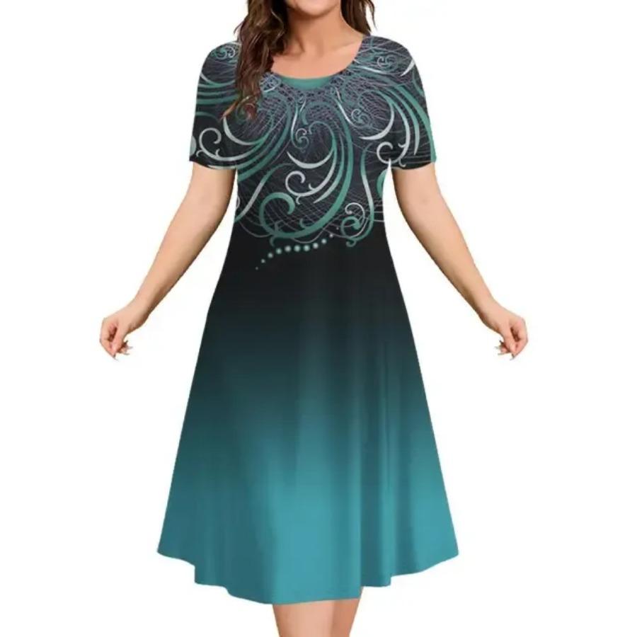 Модные элегантные женские платья с 3D-принтом, свободные платья А-силуэта больших размеров, женское повседневное платье с коротким рукавом и цветочным принтом, большой размер 6XL