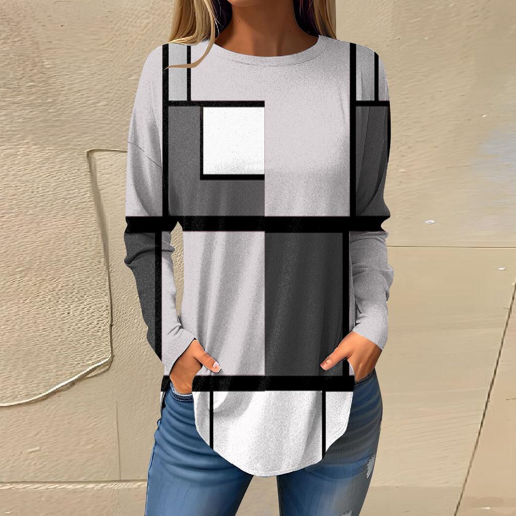 Футболки для женщин, осенние повседневные рубашки с длинными рукавами, толстовка с ретро-принтом, топ, пуловер