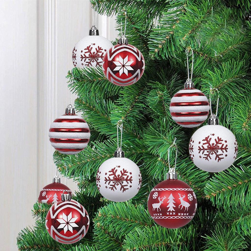 Christmas Balls 24 Pieces Red And White Ball Christmas Tree Decorations 2.36 Inch Shatterproof Pendant For Home Party