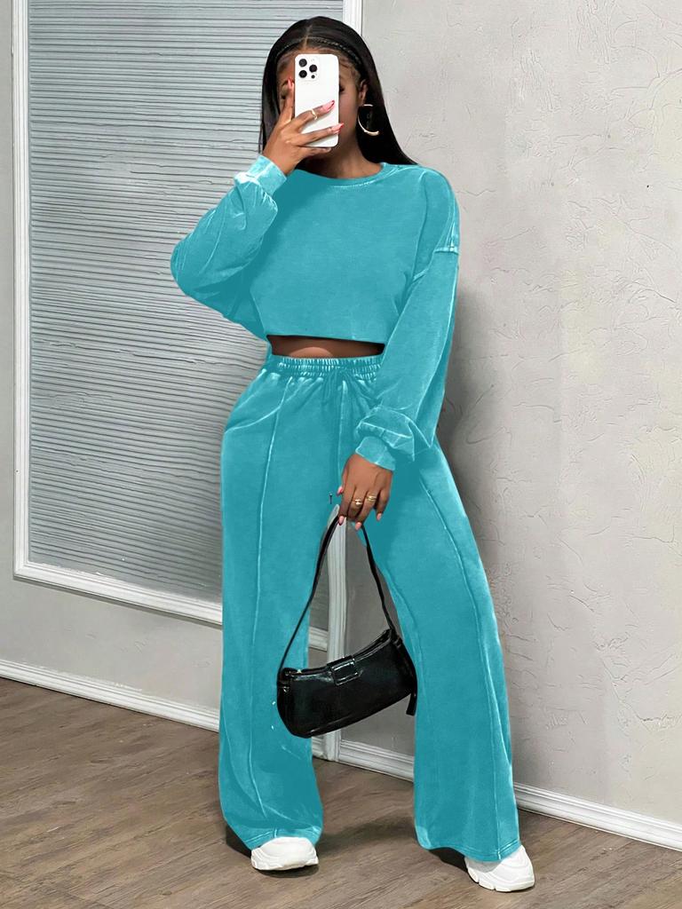 Women's Spring Fall Long Sleeve Casual Sets Washed Hoodie Sweatshirt 2 Piece Outfit Trendy Loose