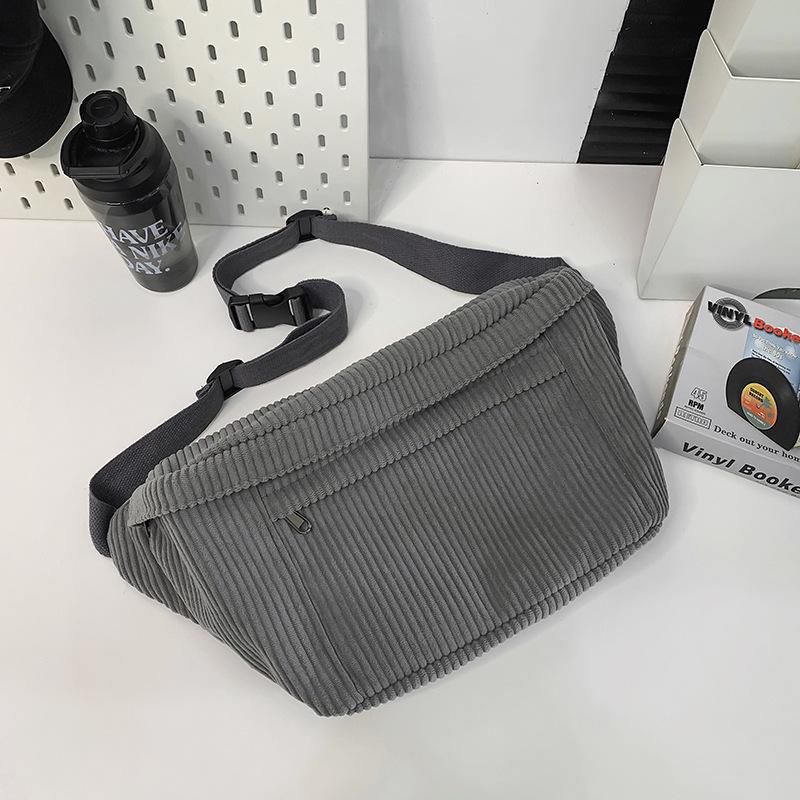 Large Capacity Corduroy Breast Bag Women'S Autumn Simple Casual Messenger Bag Commuter Solid Color Cycling Backpack