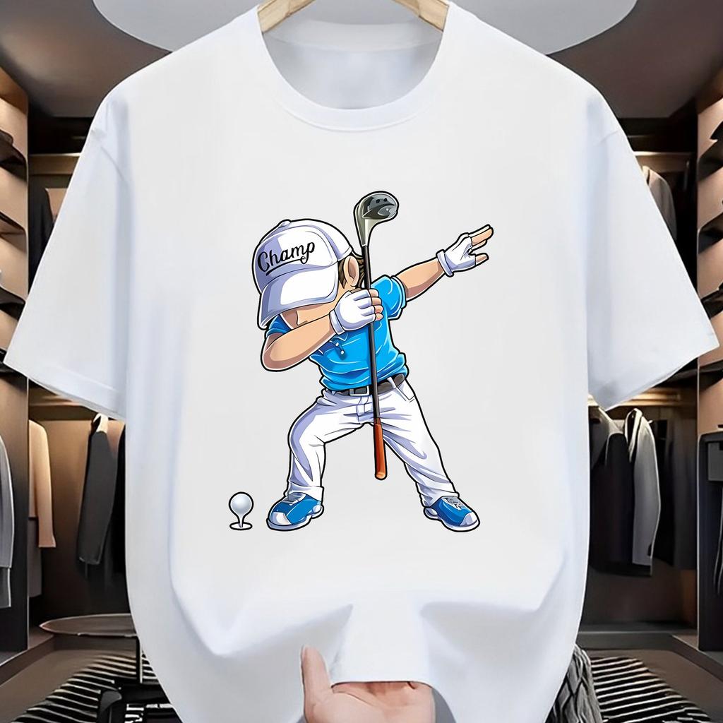 2026Unisexs Summer Cotton Fashion Sports Leisure Loose Golf Player Pattern Printed Round Neck Short Sleeve Tshirt Top Unisex